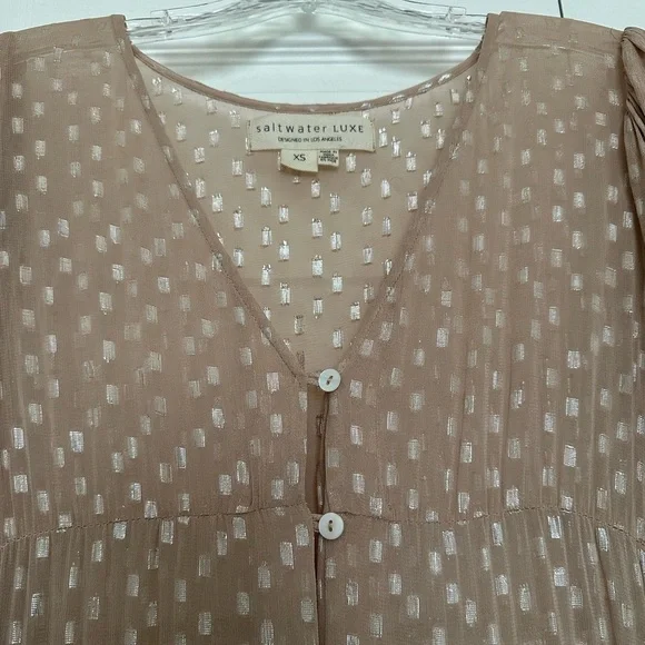 Saltwater Luxe Sheer Beige Boho Peasant Maxi Dress W/ Silver Accents - Size XS - Picture 3 of 5